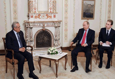 presidente libanes y su homologo ruso, putin, suleiman