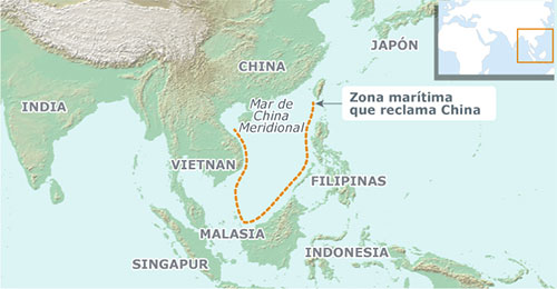 mapa de la zona marítima que reclama China