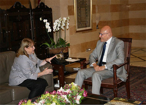 la canciller argentina con el primer ministro de Líbano