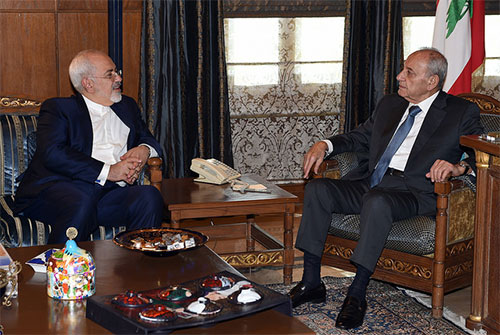 Yavad zarif con el jefe del parlamento libanés, Nabih Berri