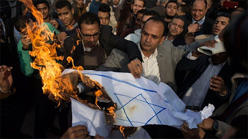 en El Cairo queman la bandera sionista