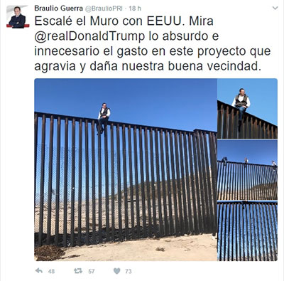 Un diputado mexicano escala “el ridículo muro de Trump”