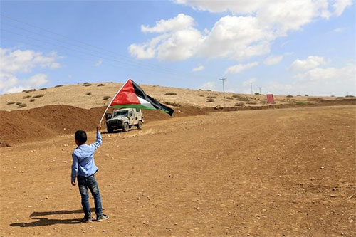 un niño ondea la bandera palestina