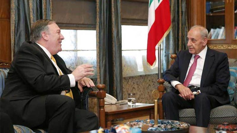 Presidente del parlamento libanés defiende a Hezbolá ante Pompeo