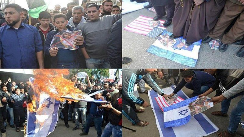 Palestinos queman en Gaza im&aacute;genes de los &ldquo;traidores&rdquo; Bin Salman, Bin Zayed y el rey de Bahr&eacute;in