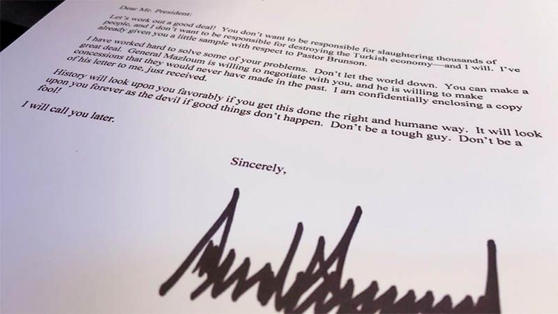 Publican la carta que Trump escribi&oacute; a Erdogan, y que termin&oacute; en la basura