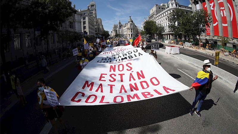 Protestas en Madrid contra la visita del Presidente colombiano Iv&aacute;n Duque