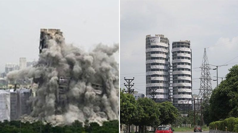 Dos torres ilegales de 100 metros destruidas en los suburbios de Nueva Delhi