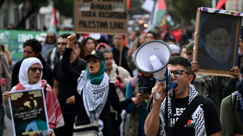 Disturbios frente a la embajada de EEUU en Bogot&aacute; en marcha propalestina